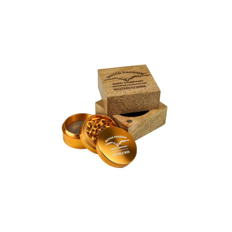 Goldfarbener Grinder, 55 mm, mit Holzkiste