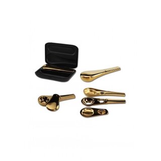 Black Leaf Handpfeife, Pur-Pfeife, Metall-Pfeife zerlegbar | 97 mm | Hardcase-Pfeifen-Etui | Metall, gold