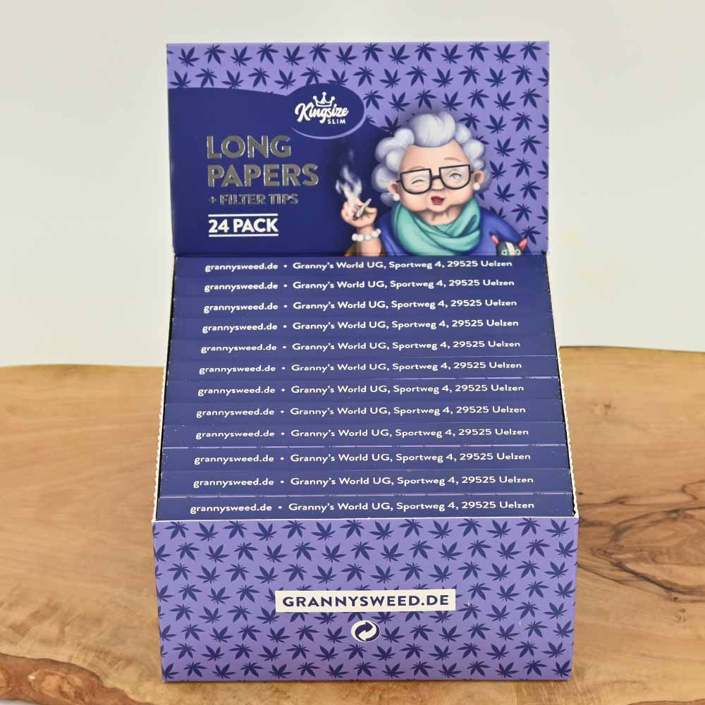 Grannys Virgin Kingsize Slim Papers + Tips Display Box (24 Stück)