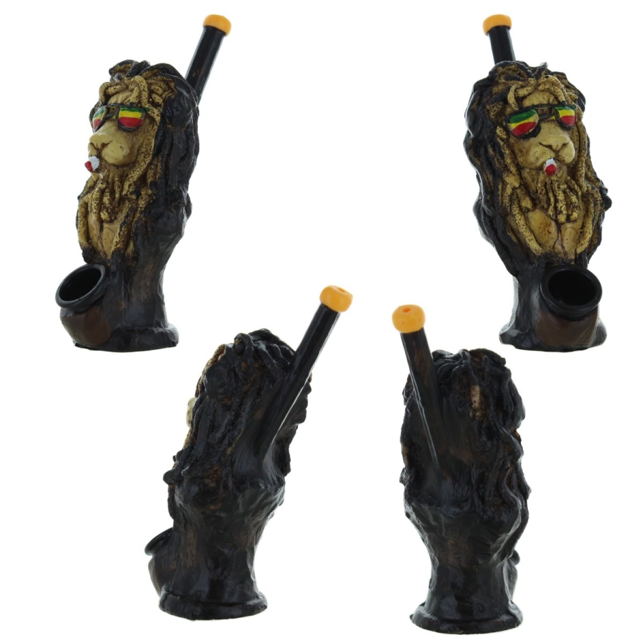 Polyresin Smoking Pipe - Rasta Lion (12 cm)