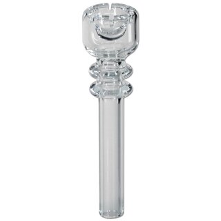 bong-discount Bong-Zubehör, Wasserpfeifen-Zubehör: ÖL-Nagel, Ölpfanne, Quarznagel, Glasnagel | 70 x 18 mm, NS 14F (female 14,5 mm) | QUARZ-Glas, klar | 8 Einzugsschlitze an der Oberkante