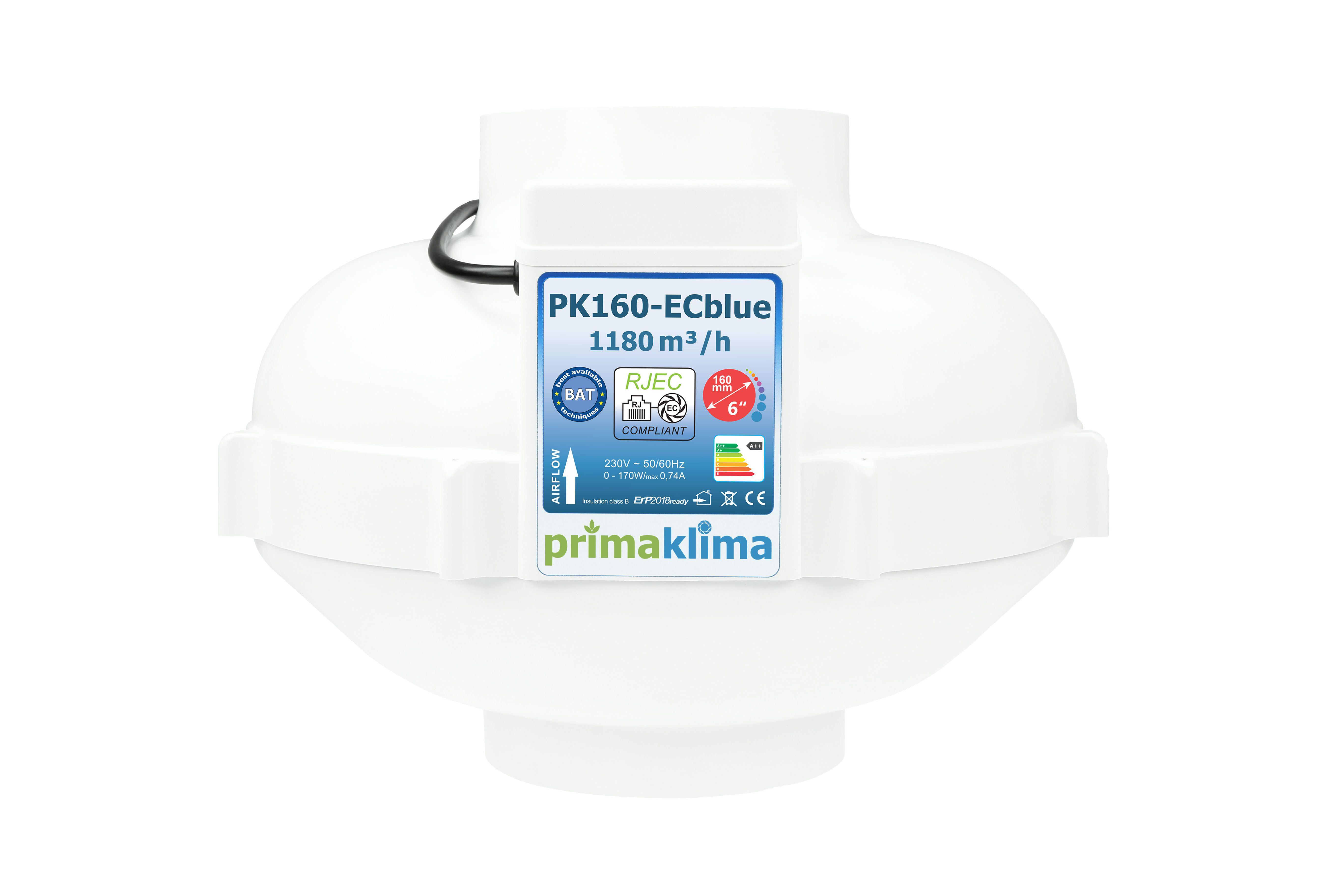 Prima Klima Multispeed-RJ EC-Ventilator 160mm 1180m³/h (PK160-ECblue)