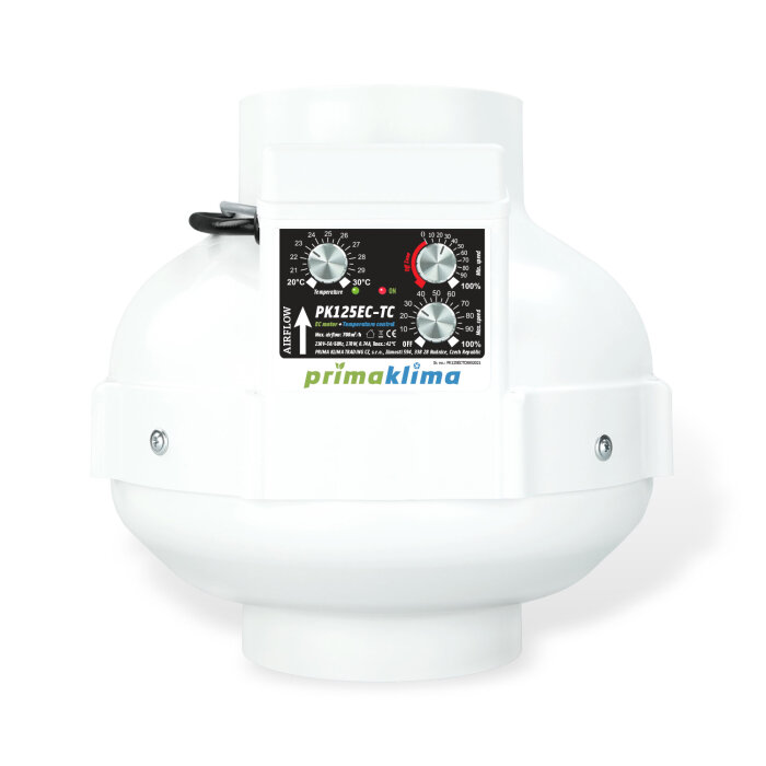 PK125EC-TC Ventilator, mit integrierter Temperatur- und Drehzahlsteuerung, 680 m³/h, 125mm Anschlussdurchmesser