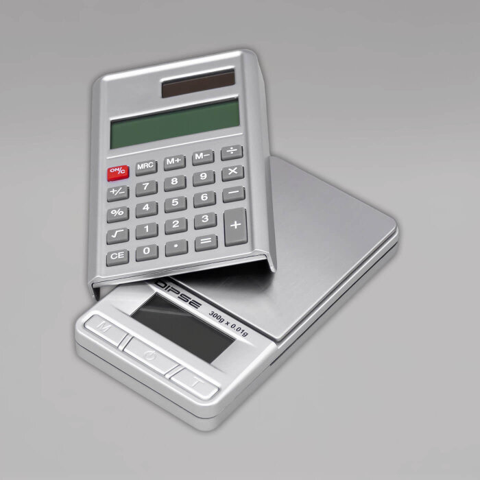 Dipse CA Digitalwaage, Taschenrechner Design, bis 300g, Genauigkeit 0,01g, silber