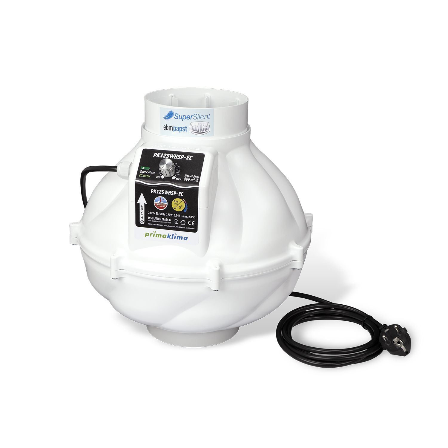 Prima Klima Whisperblower Multispeed-EC-Ventilator 125mm 800m³/h (PK125WHSP-EC)