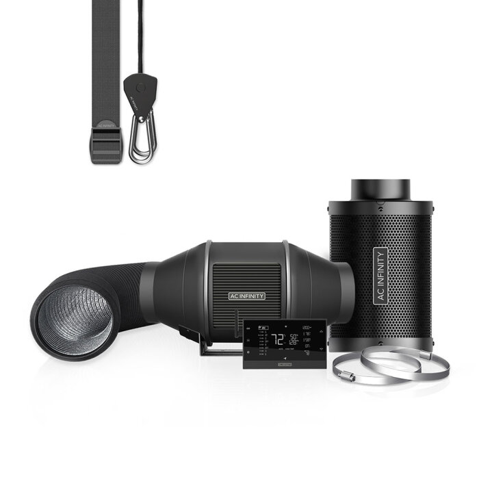 AC Infinity Abluft Komplettset mit Aktivkohlefilter, 100 mm, 350 m³/h, mit Controller AI+