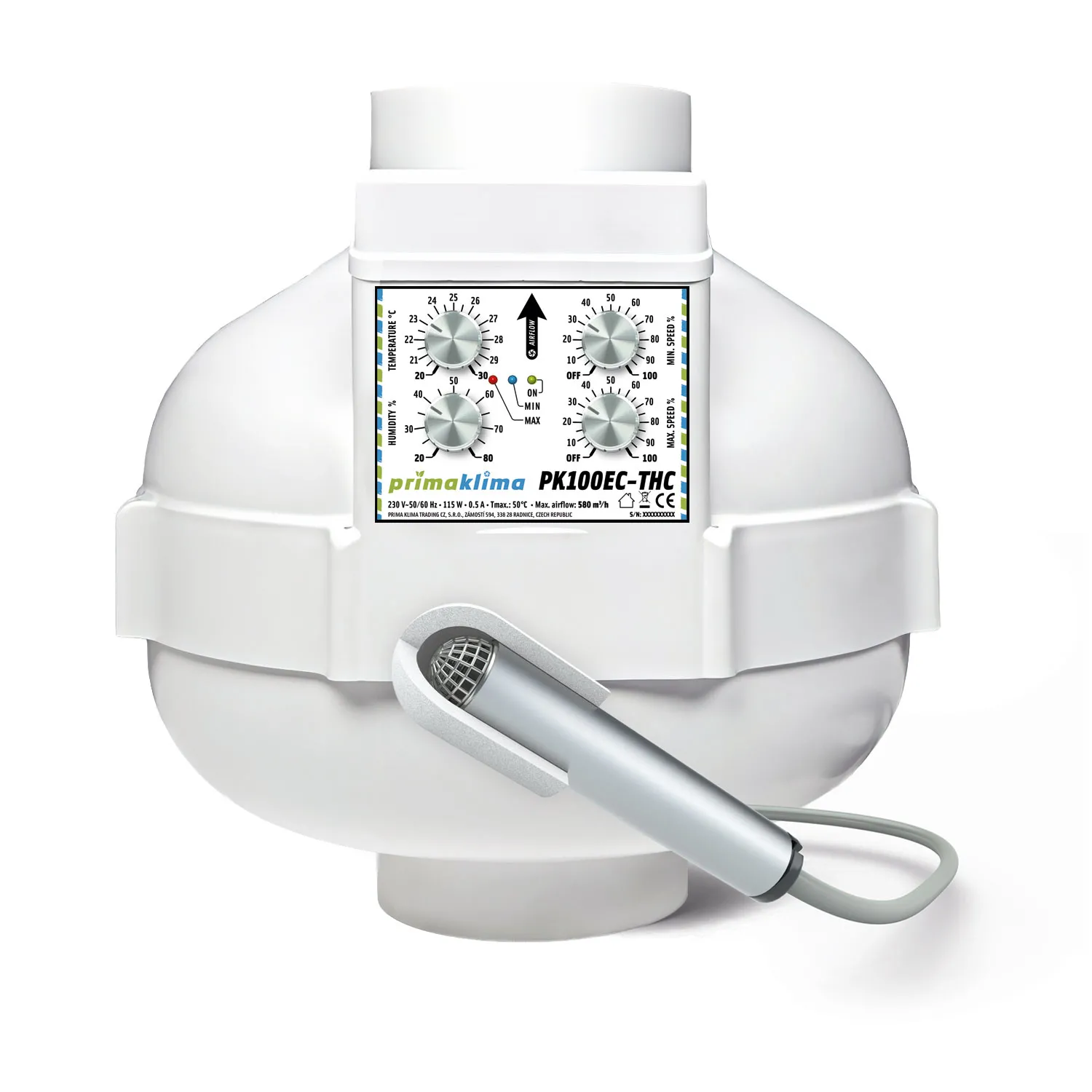 Prima Klima EC-THC Ventilator Temp&Hygro Control 580m³/h 100mm