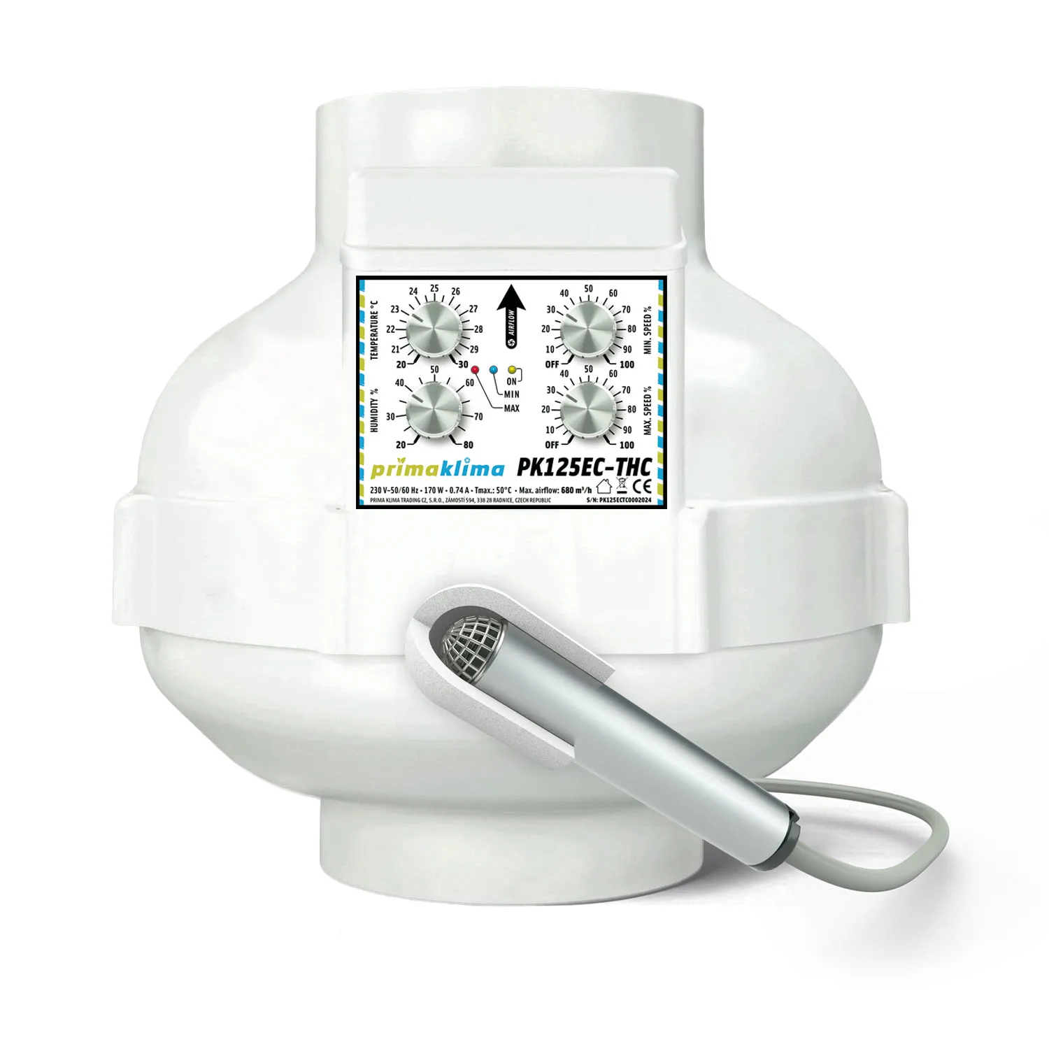 Prima Klima Temp-Control EC-THC Ventilator 125mm 680m³/h (PK125EC-THC)