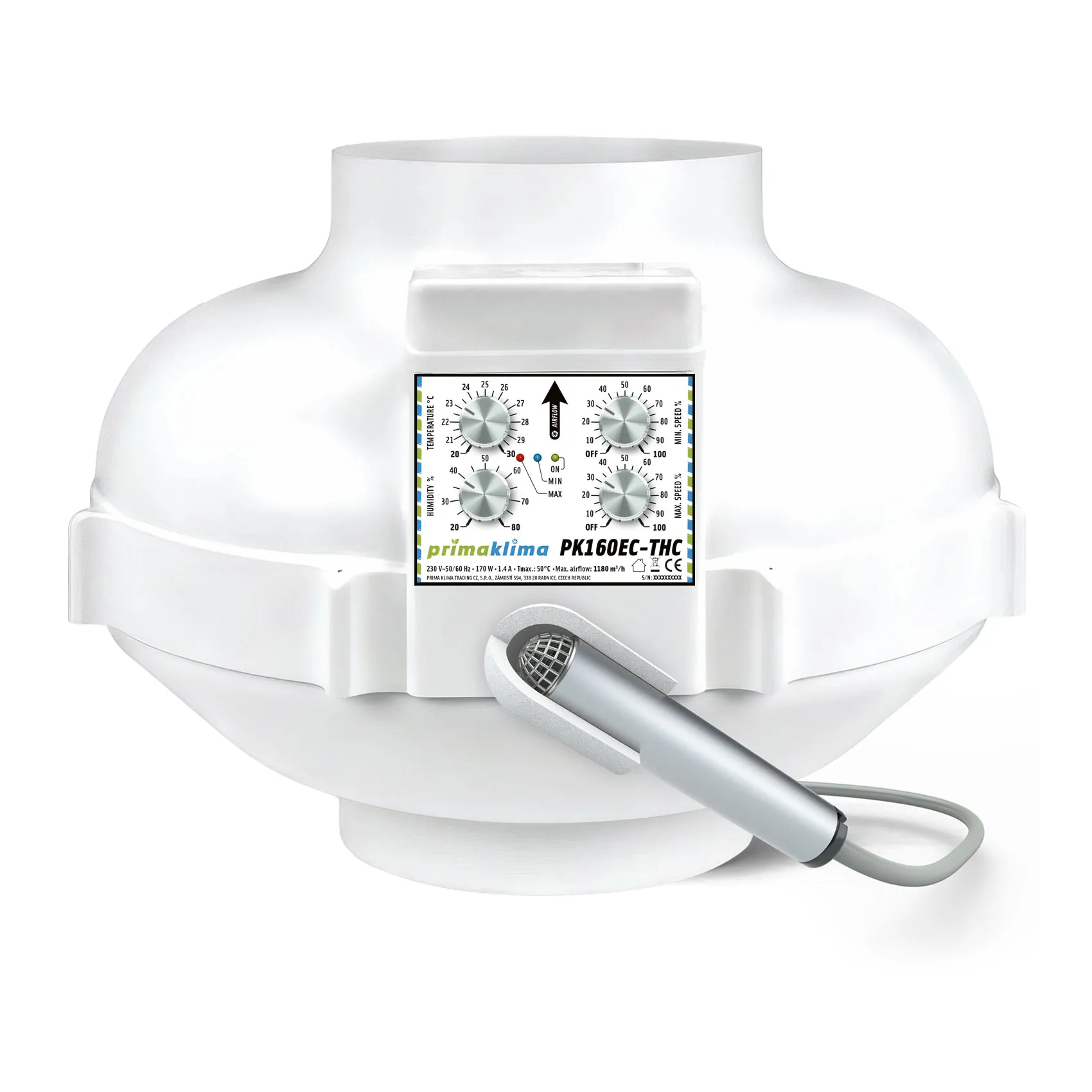 Prima Klima Temp-Control EC-THC Ventilator 160mm 1180m³/h (PK160EC-THC)