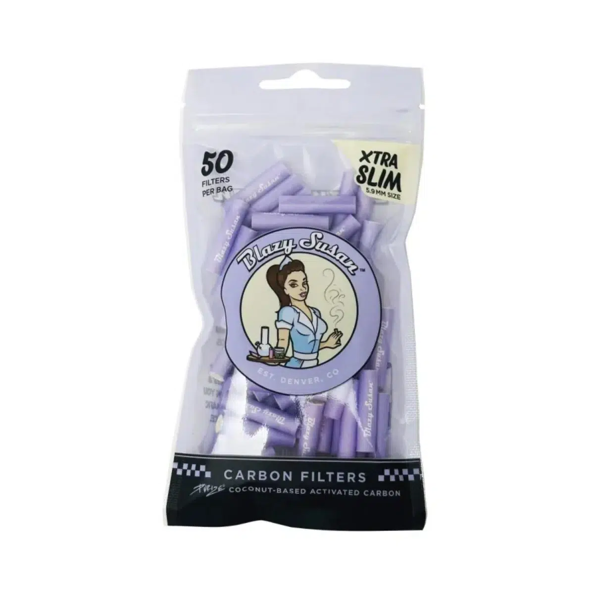 PURIZE Blazy Susan Aktivkohlefilter XTRA Slim 6mm im Beutel Lila - 50 Stück