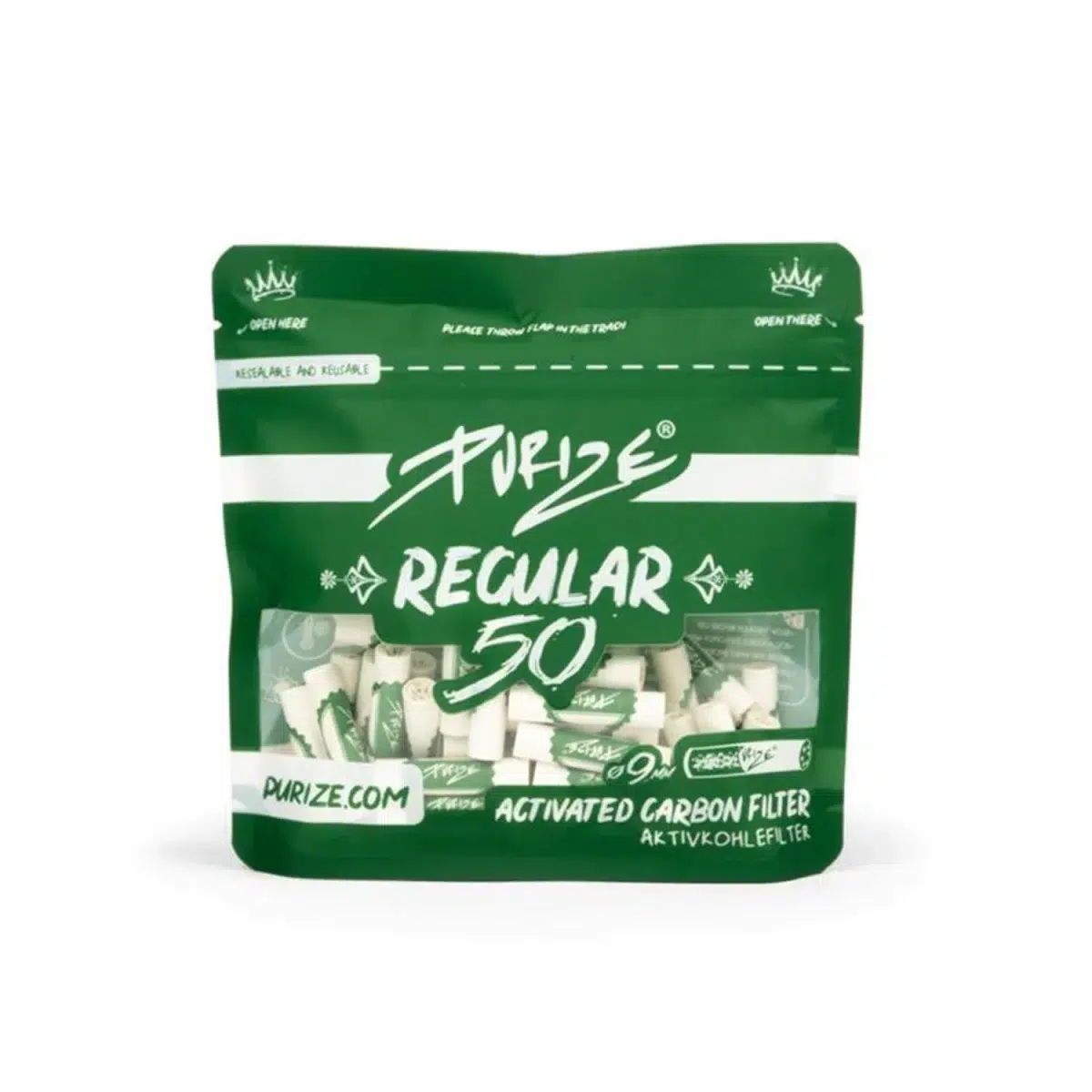 PURIZE Aktivkohlefilter Regular Size 9mm Weiß 50 Stück