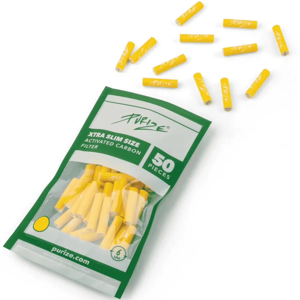 PURIZE Aktivkohlefilter XTRA Slim 6mm im Beutel Gelb - 50 Stück