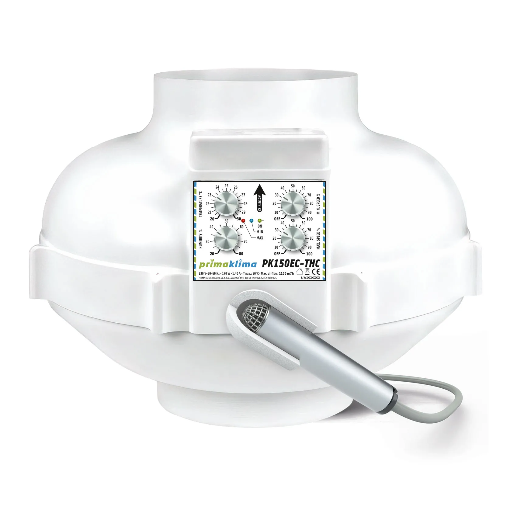 Prima Klima Temp-Control EC-THC Ventilator 150mm 1100m³/h (PK150EC-THC)