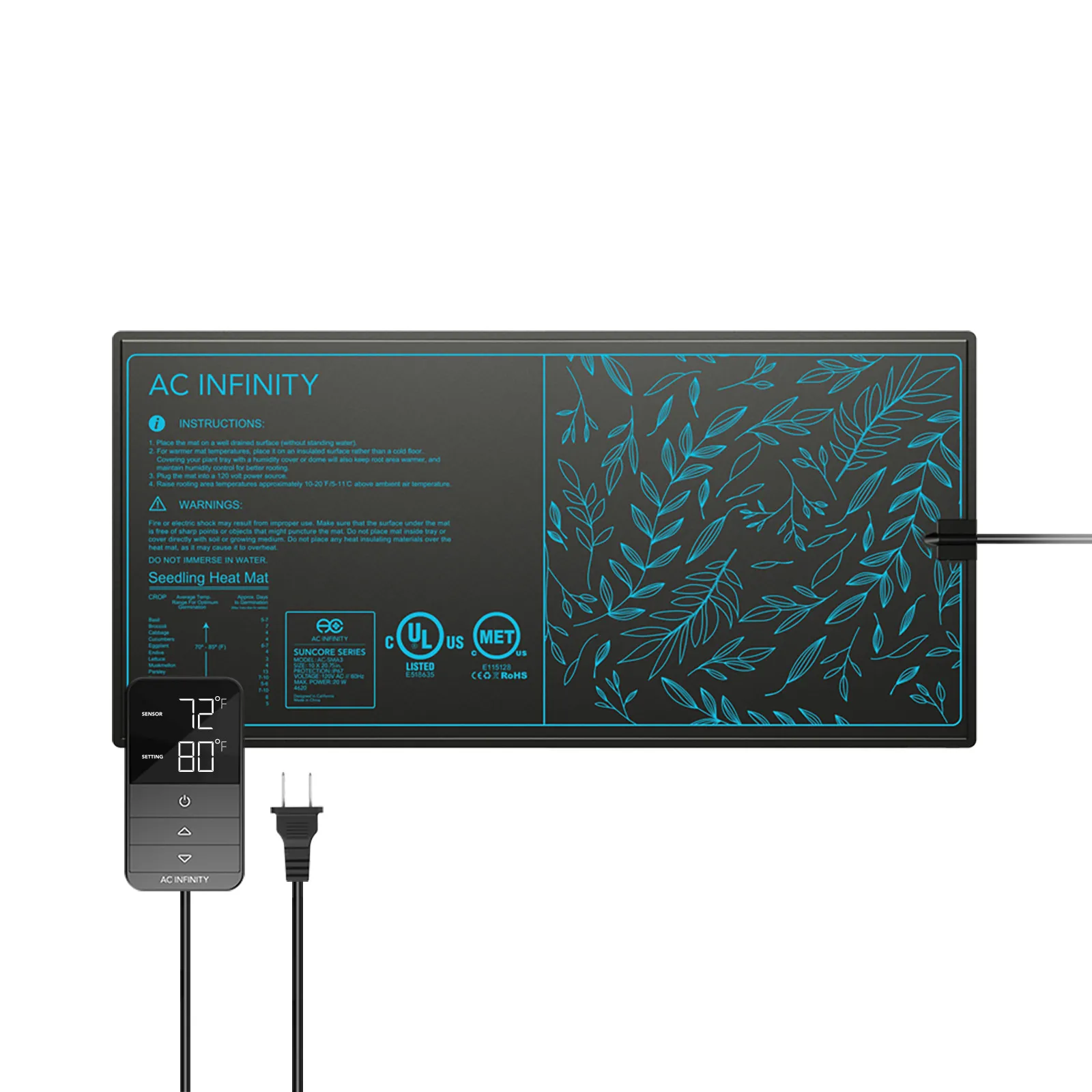 AC Infinity SUNCORE H-Serie Heizmatten mit smarter Temperatursteuerung H3 - 25,4 x 52,7cm