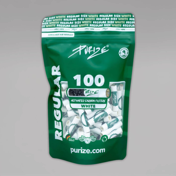 100 PURIZE Regular Size Aktivkohlefilter, weiß