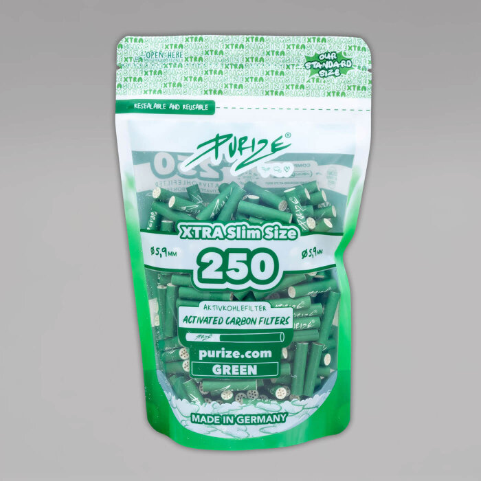 250 PURIZE XTRA Slim Size Aktivkohlefilter, 6 mm, grün