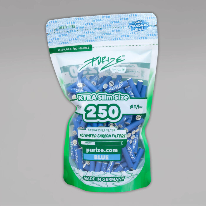 250 PURIZE XTRA Slim Size Aktivkohlefilter, 6 mm, blau