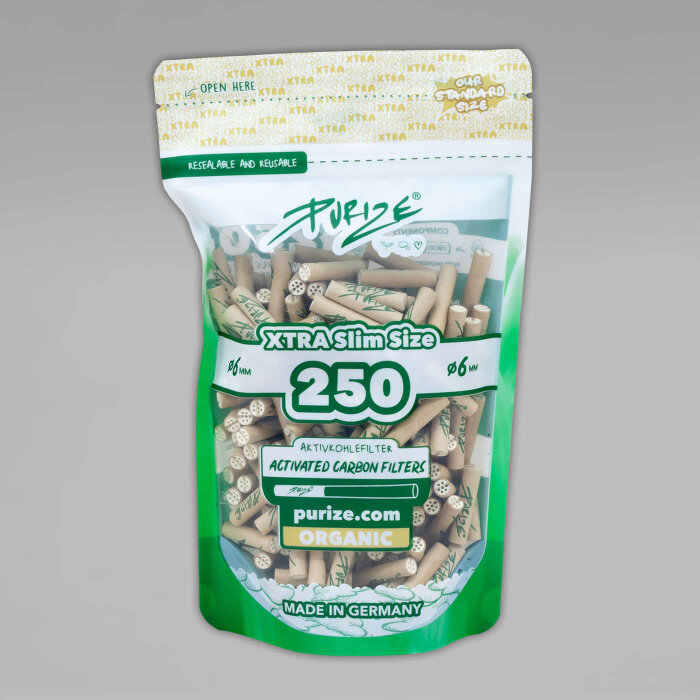 250 PURIZE XTRA Slim Size Aktivkohlefilter, 6 mm, organic