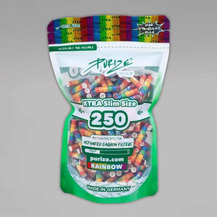 250 PURIZE XTRA Slim Size Aktivkohlefilter, 6 mm, Rainbow