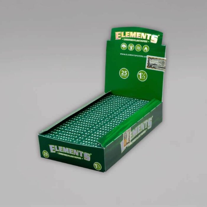 Elements Green 1 1/4 Size Papers, Box mit 25 Heftchen