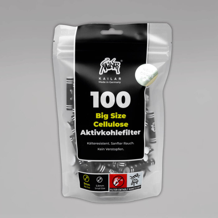 100 Kailar Big Size Aktivkohlefilter, Schwarz