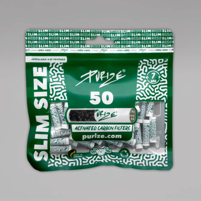 50 PURIZE Slim Size Aktivkohlefilter, 7 mm