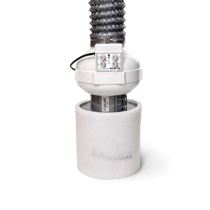 Prima Klima Premium Abluftset, 680 m³/h, 125mm, EC-Motor, steuert Temperatur und Luftfeuchtigkeit, PKVS-125EC-THC Set