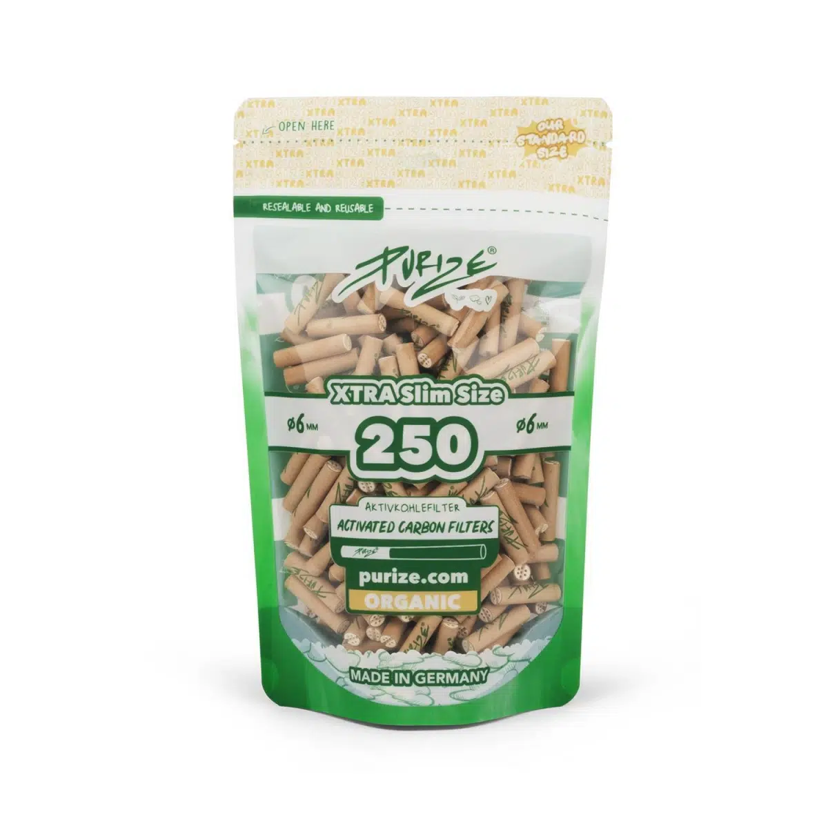 PURIZE Aktivkohlefilter XTRA Slim 6mm - Organic, 250 Stück
