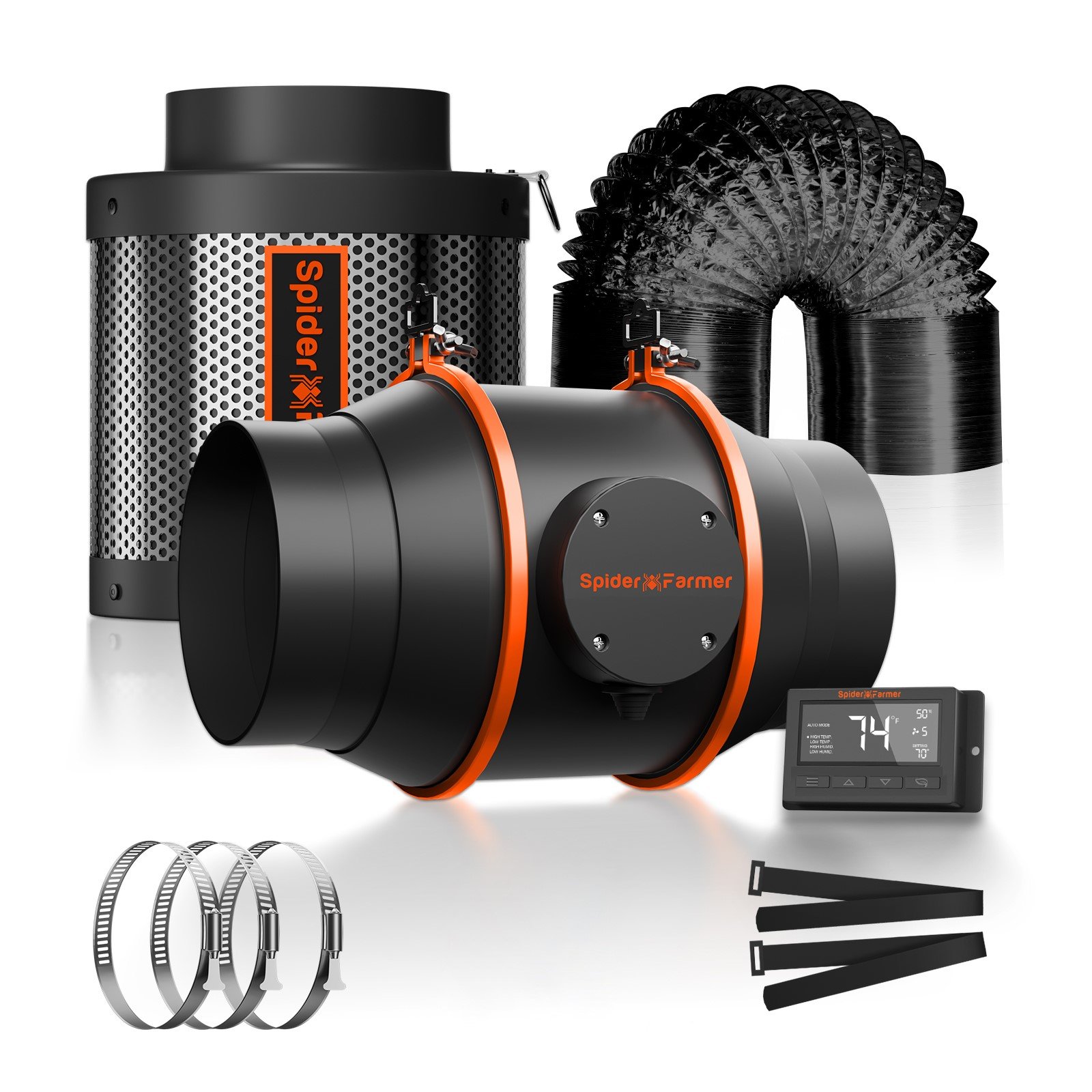 Spider Farmer 6 Zoll Inline-Kanalventilator-Kits 402CFM mit GGS-Controller-Lüftungssystem