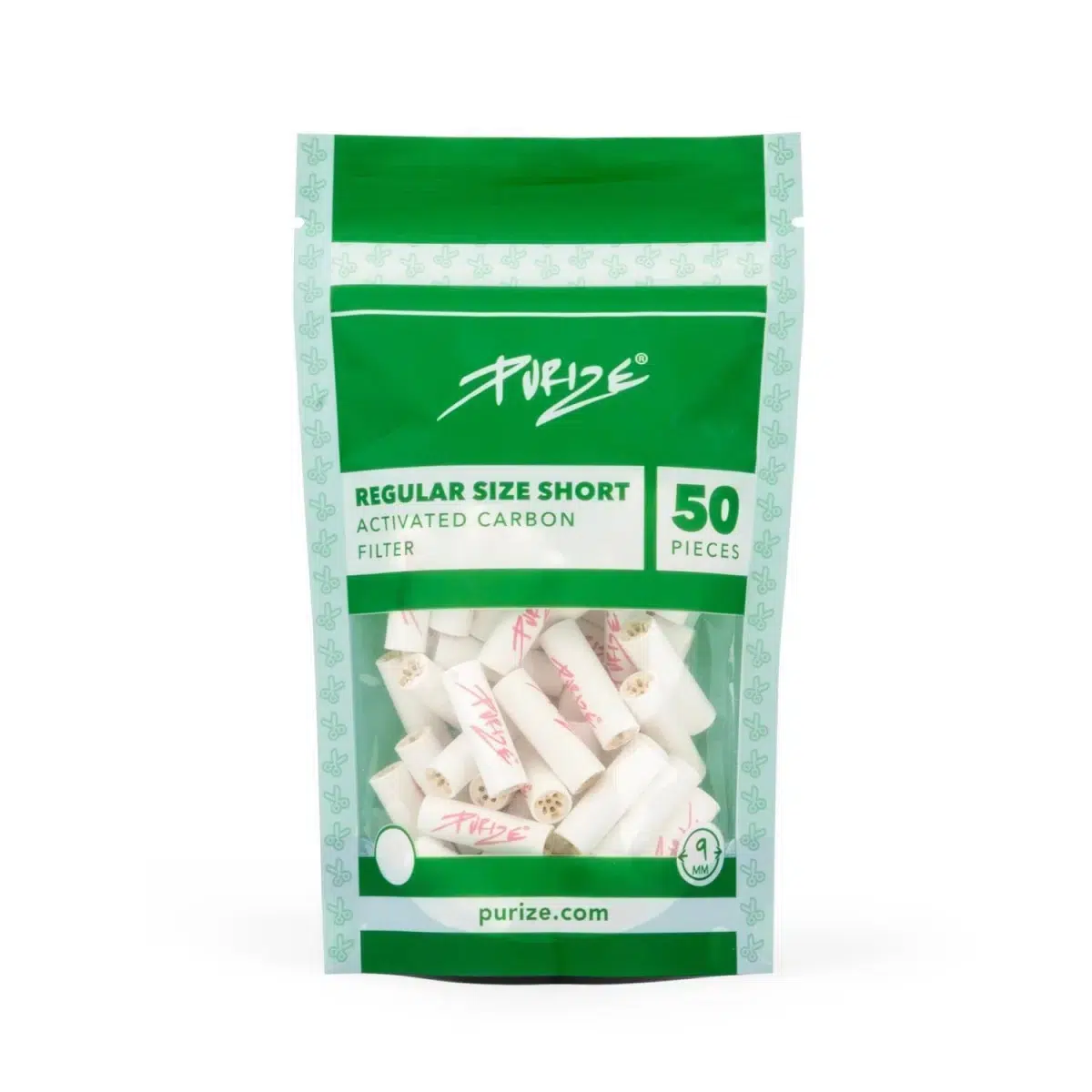 PURIZE Aktivkohlefilter Regular Short Size 9mm Weiß - 50 Stück