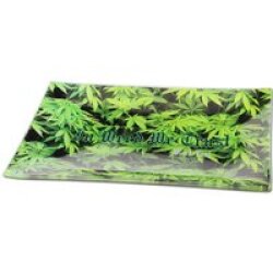 Black Leaf Leaves Rolling Tray aus Glas