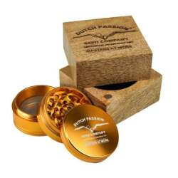 Goldfarbener Grinder, 55 mm, mit Holzkiste