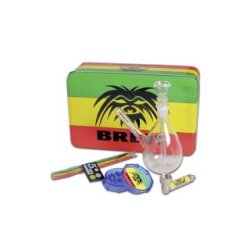 Breitseite Glasblubber | klar | Bong im Set mit Zubehör, Rasta Geschenk-Dose