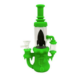 Rocket Ship Glass-Silicone Bong Grün 23cm