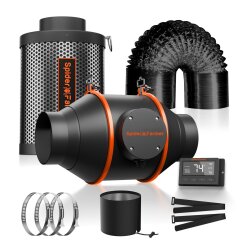 Spider Farmer 4 Zoll Inline-Ventilator 205CFM Abluftventilator, Kohlefilter und Kanal-Kits mit GGS-Controller