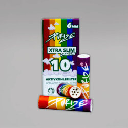 10 PURIZE XTRA Slim Size Aktivkohlefilter, 6 mm, Rainbow
